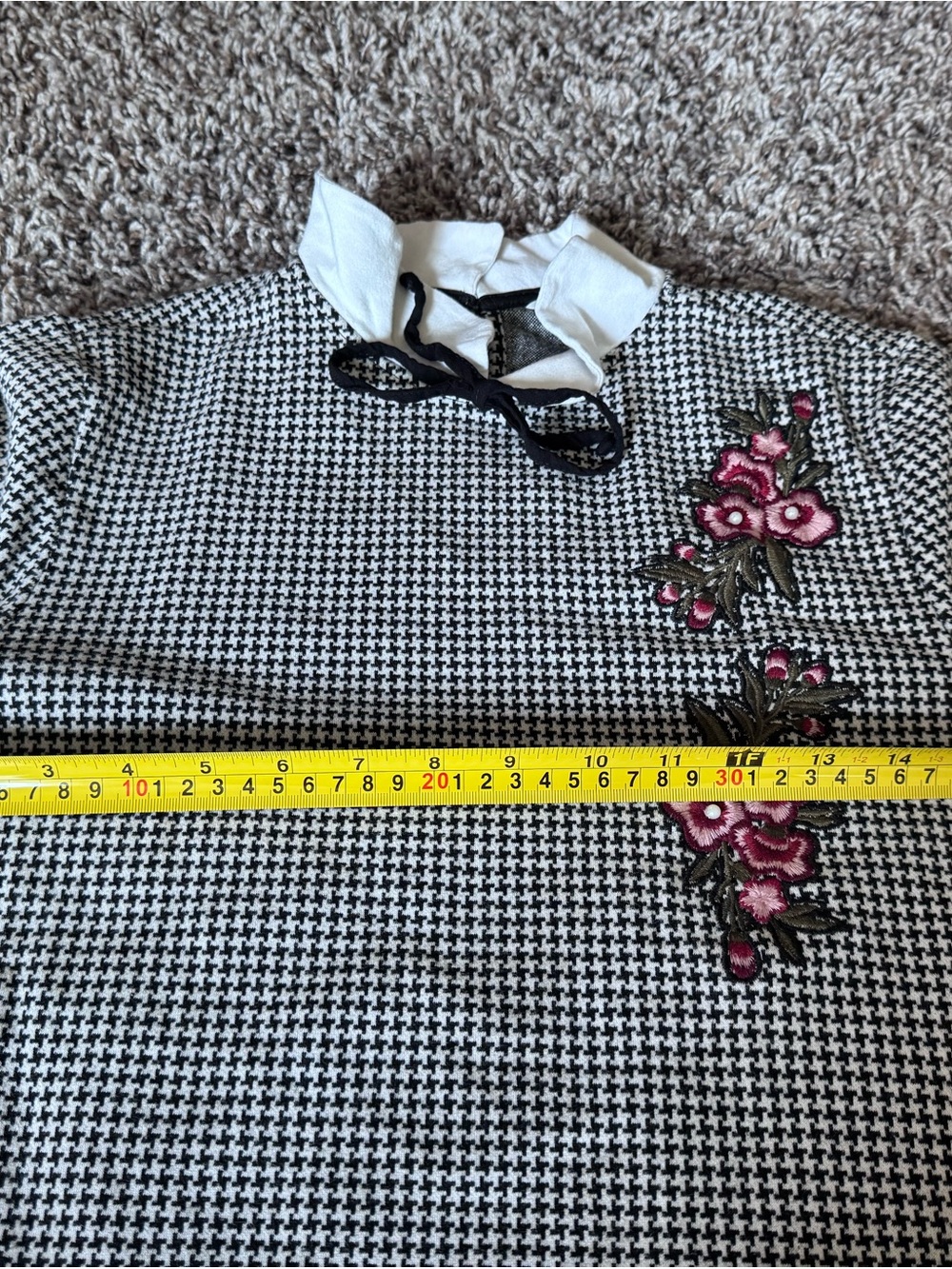 Clockhouse VTG Houndstooth The Neck Top Blouse Peter Pan Collar M - Picture 6 of 6